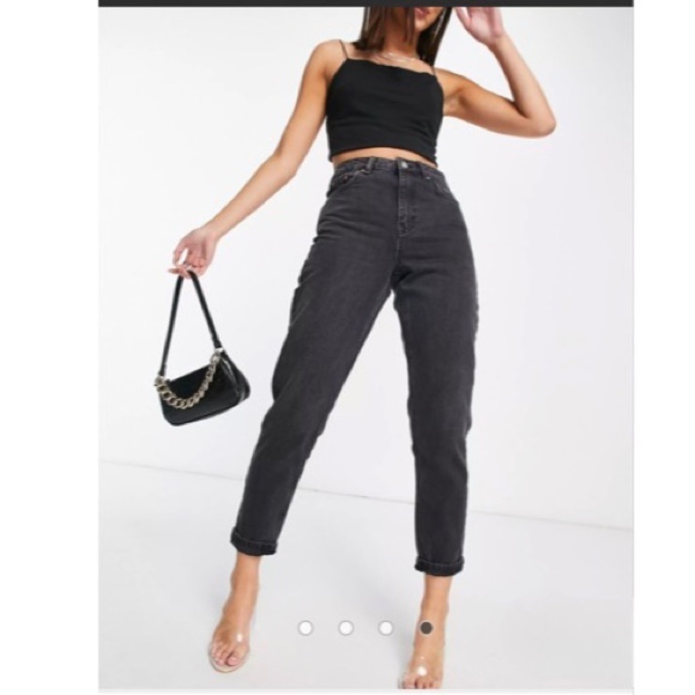 Topshop 90s Washed Black Mom Jeans High Rise Tapered
